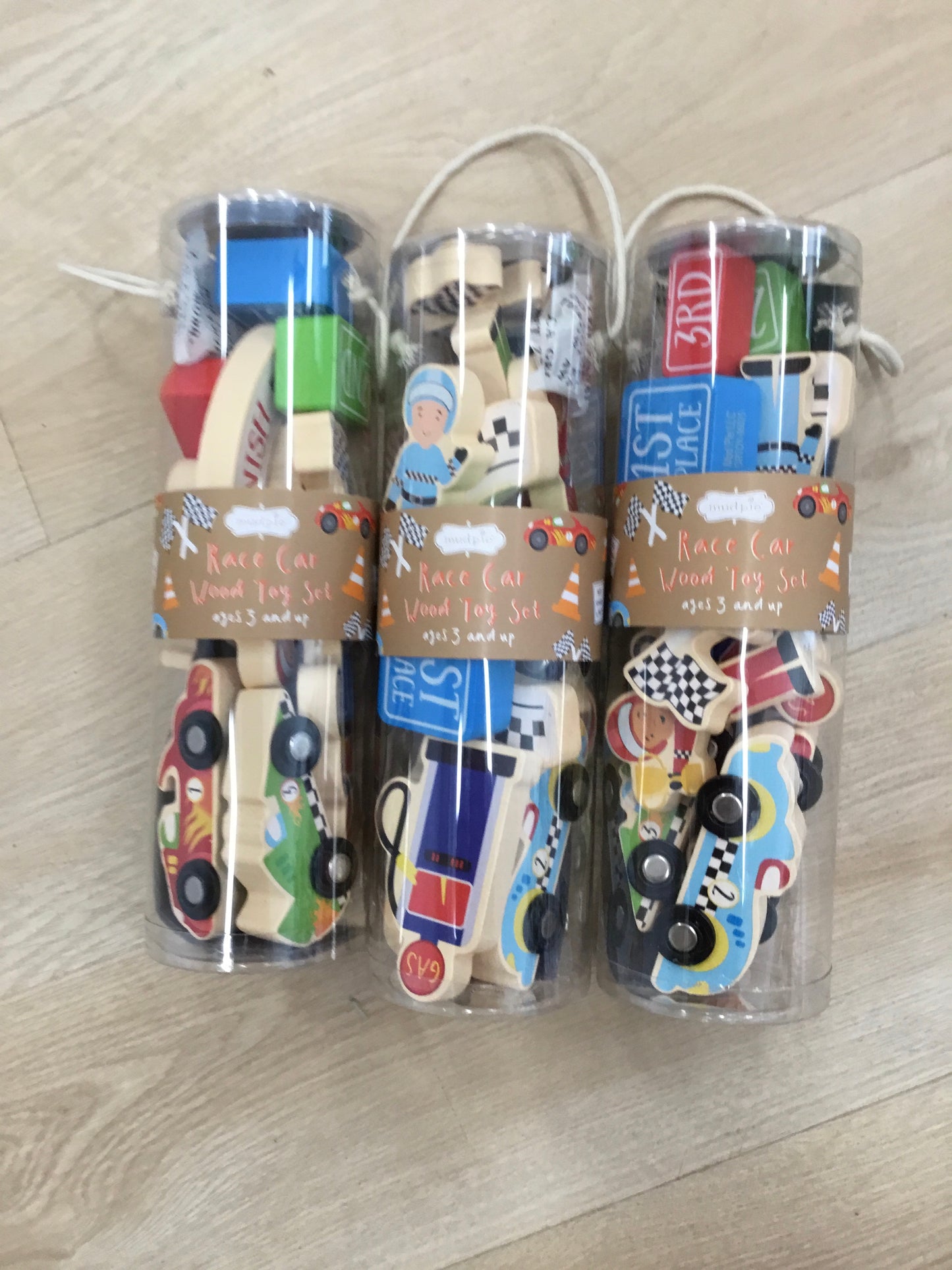Race car wood toy set
