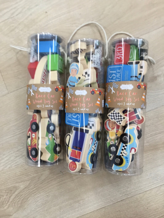 Race car wood toy set