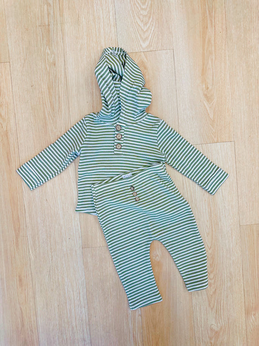 GREEN STRIPED HOODIE SET